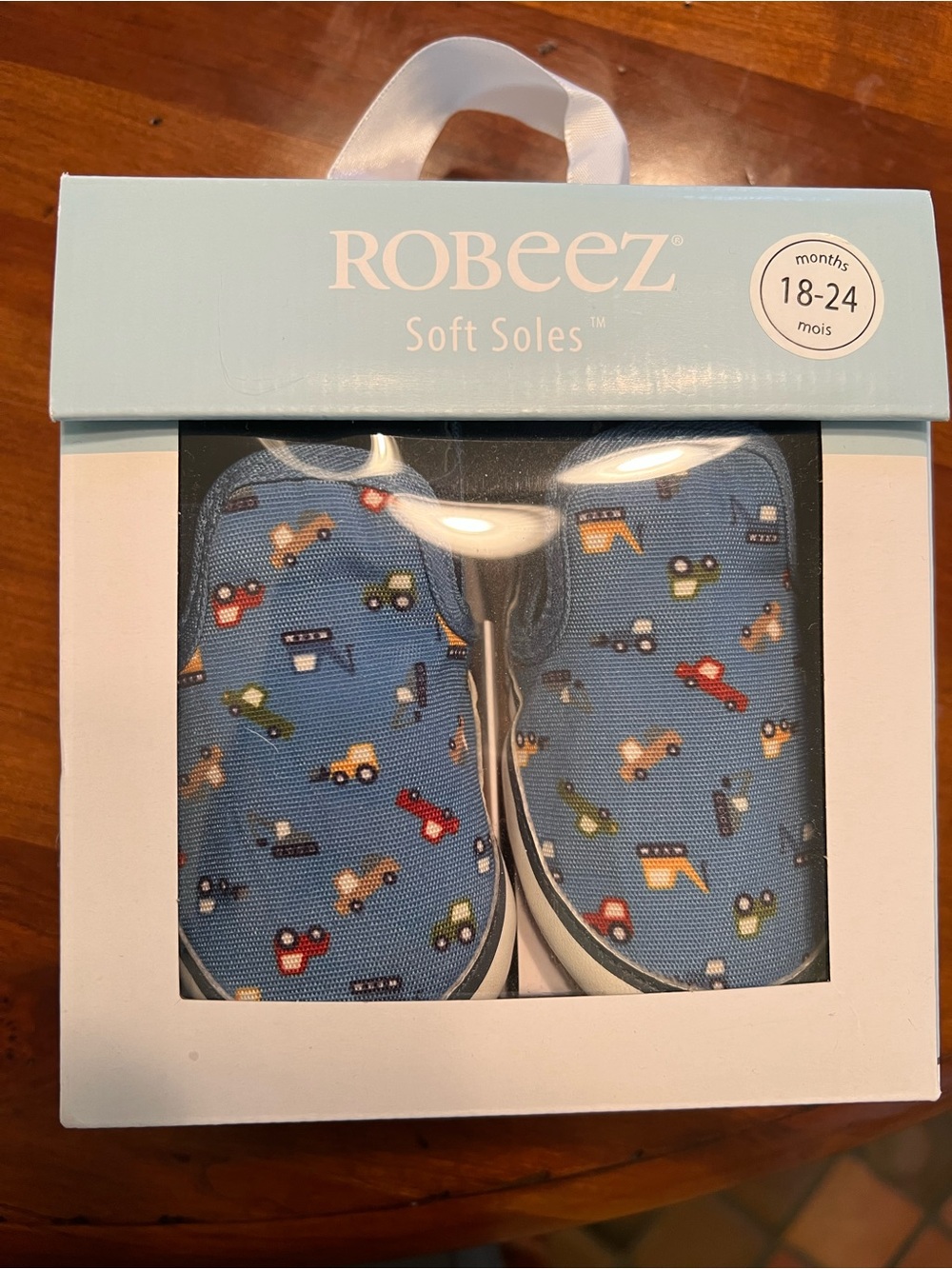 Robeez Light Blue Slip-On Soft Sole Shoes with Vehicle Print